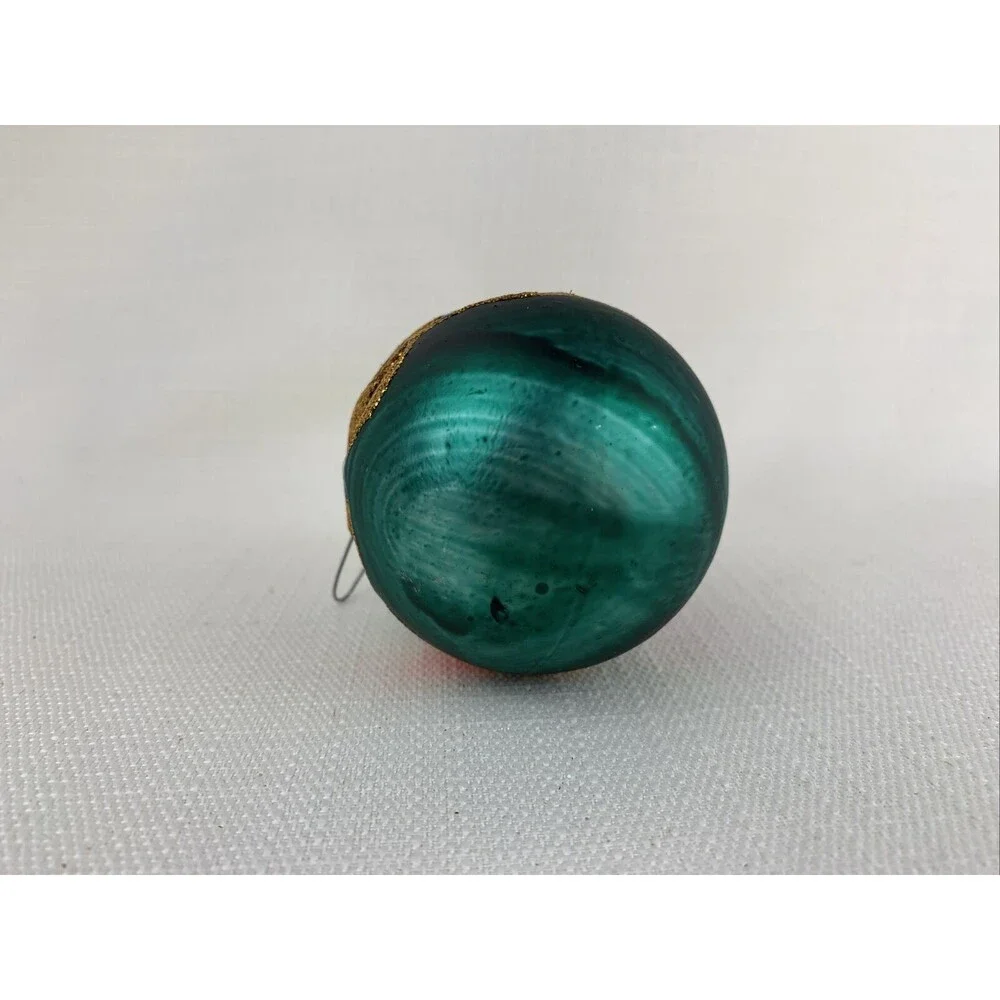 Vintage Hand Painted‎ Indented Ornament - Green Red Gold Blue Purple- Christmas